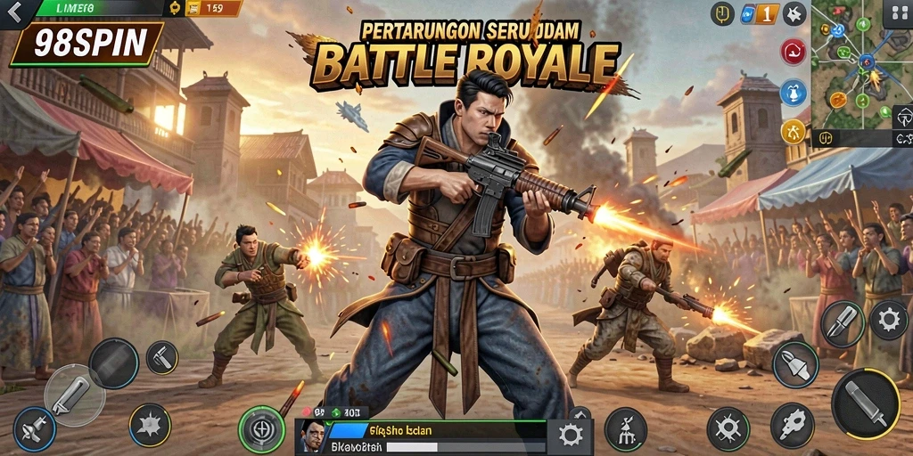 Screenshot gameplay 98SPIN menampilkan aksi seru Battle Royale.