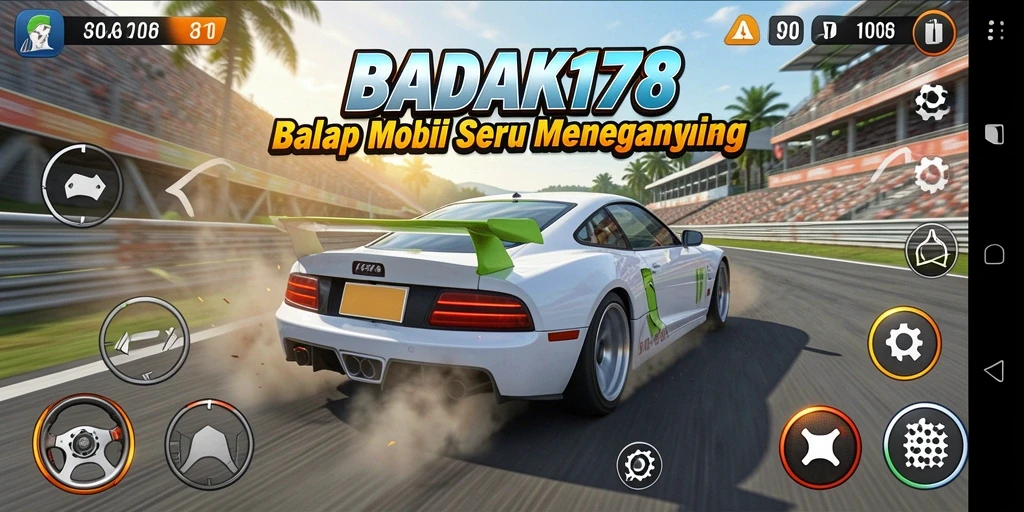 Tampilan gameplay seru dari BADAK178 saat balapan di trek yang menantang.