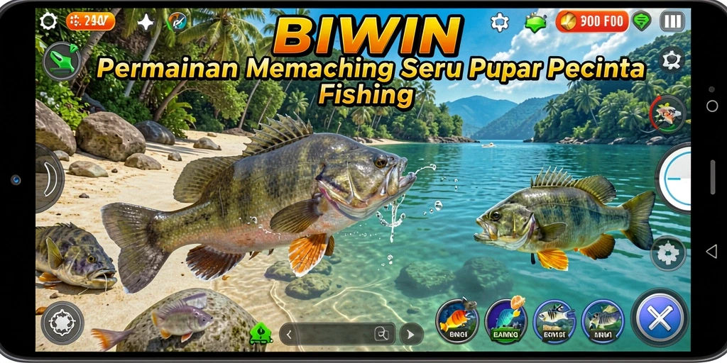 Tangkapan ikan yang seru dalam gameplay BIWIN.