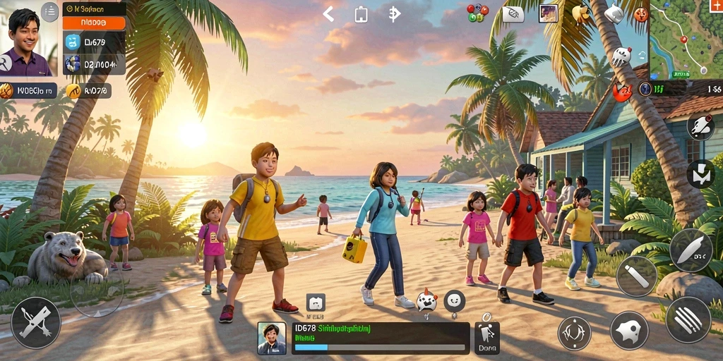 Tampilan gameplay ID678 yang menampilkan interaksi sosial dan kustomisasi karakter.