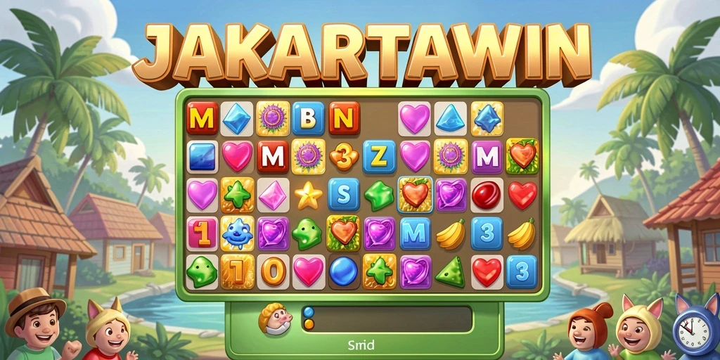Tampilan gameplay JAKARTAWIN dengan perpaduan warna cerah.