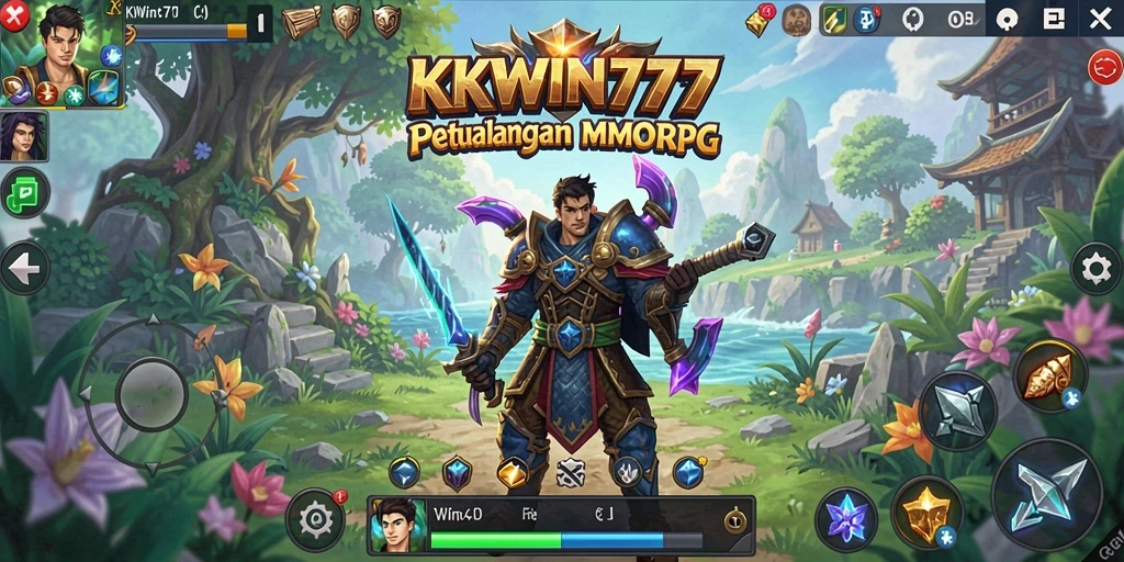 Tangkapan layar gameplay KKWIN777 menampilkan pertempuran epik dalam dunia MMORPG.