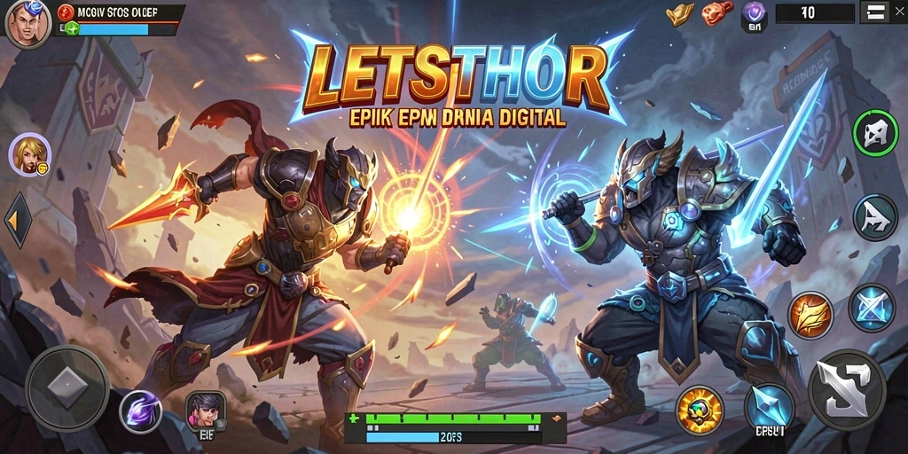 Gameplay LETSTHOR yang menegangkan dengan karakter bertarung di arena.