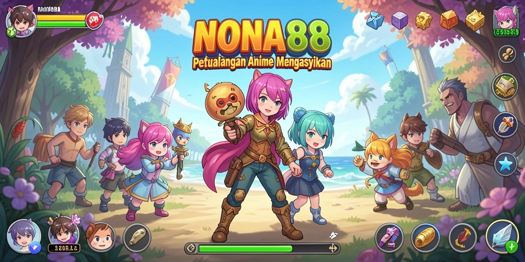 Tampilan gameplay NONA88 yang penuh warna dan karakter menarik.