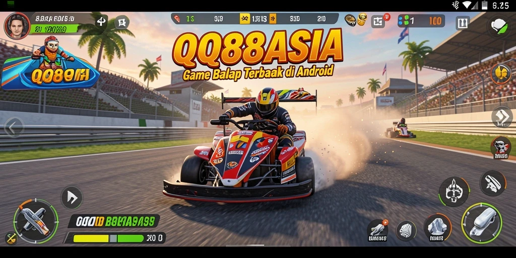 Screenshot gameplay QQ88ASIA menampilkan aksi balapan yang seru dan grafis menakjubkan.