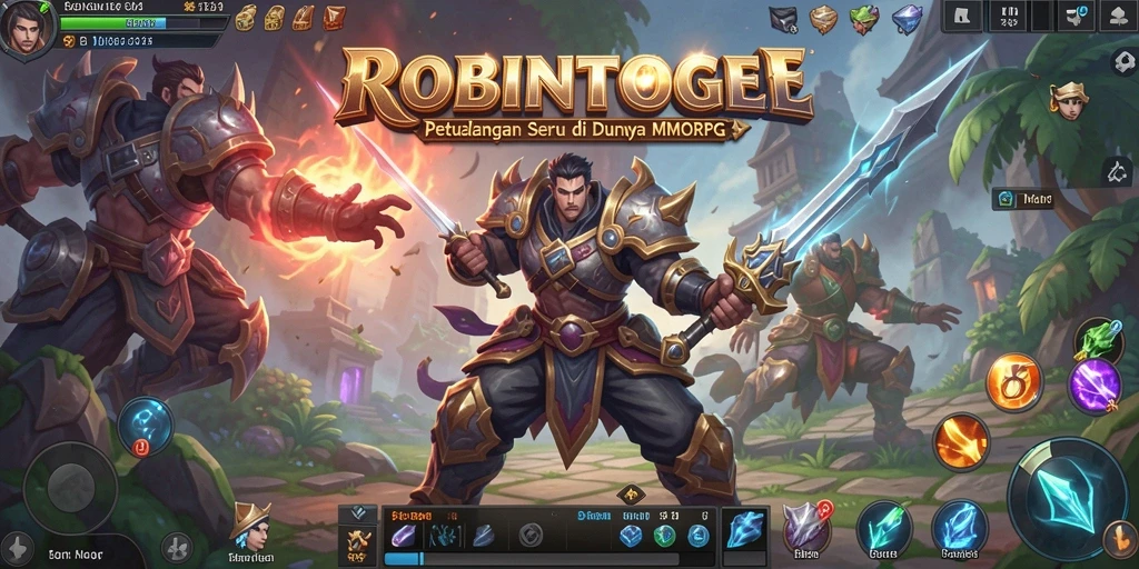 Screenshot gameplay seru di ROBINTOGEL, menunjukkan aksi pertempuran.