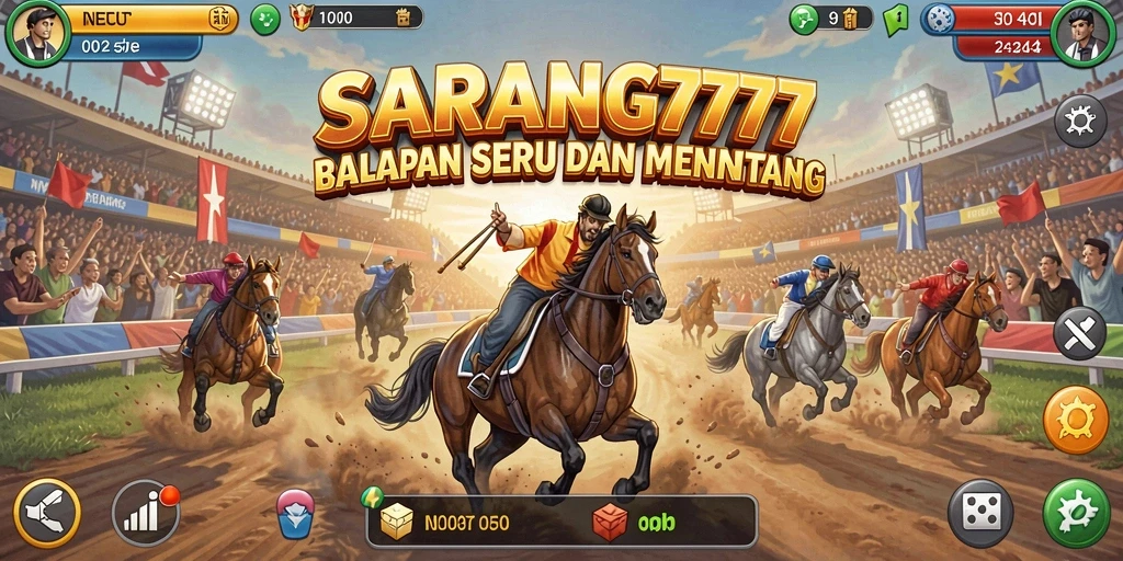 Screenshot gameplay SARANG777 menampilkan balapan menegangkan di lintasan berbahaya.