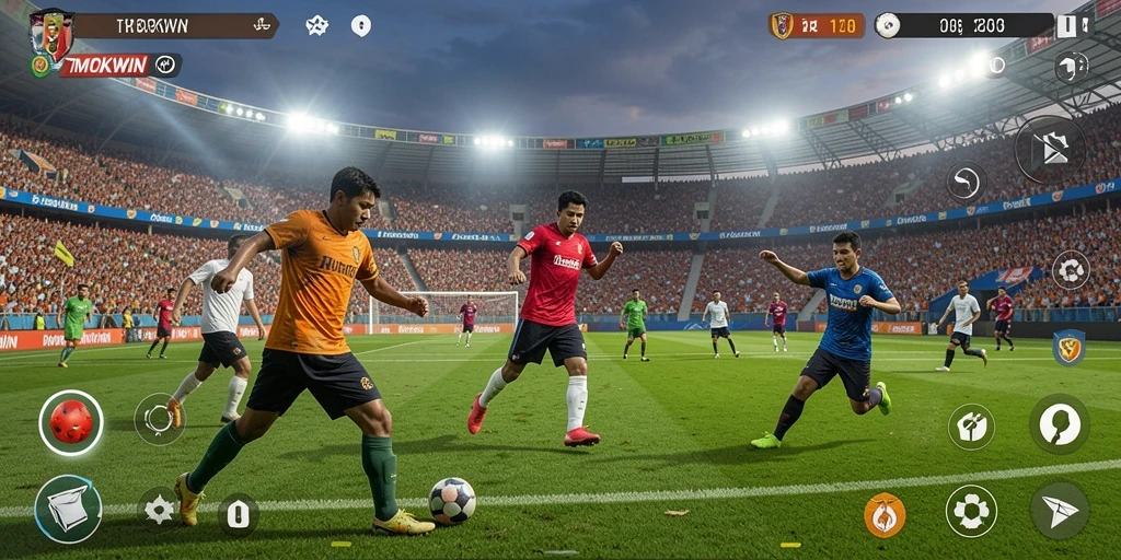 Gameplay TMOKWIN yang seru dan penuh aksi sepak bola.